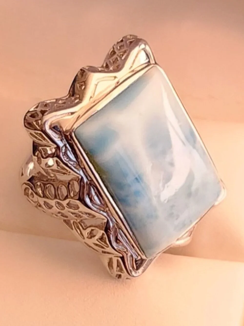JTV Larimar Rectangular Cabochon & Sterling Silver ring, size 5 - Picture 4 of 7